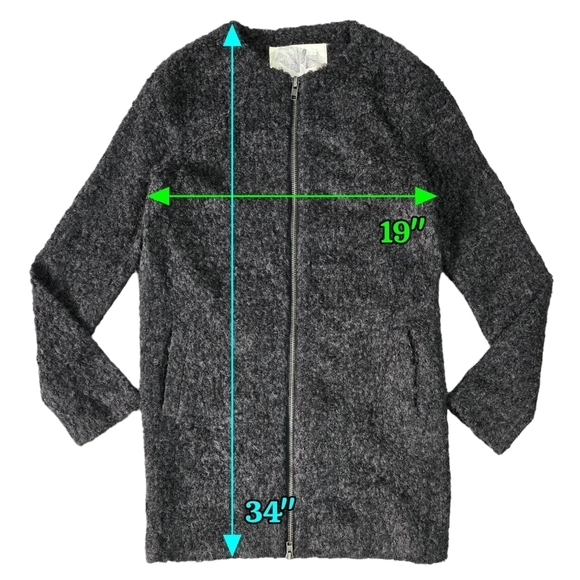 Kimchi Blue Wool Blend Black Fuzzy Collarless Zip Teddy Coat Urban Outfitters - Picture 3 of 9